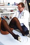 Leggy Lalin girl honey in stockings stretches skinhead pussy for Gyno doctor