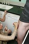 Lusty amateur blonde and her mature friend take turns jerking a hard cock