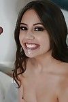 Brunette girl next door with small scoops takes cumshot in mouth