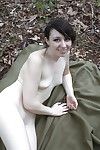 Slippy amateur with pale skin and shaved cooter posing bare outdoor