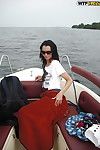 Full-bosomed brunette lass accepts rid of her clothes at the boat tour