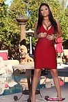 Appealing busty Indian, Priya Rai, poses outdoors in her tight red dress. She s such a naughty pretty she just has to disrobe down to none revealing her amazing body for all.