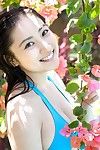 Irie Saaya Chinese shows hawt body in blue bath costume in the pool