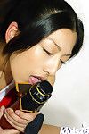Asian beauty Asakawa Ran revealing her tiny marangos and teasing her shaggy slit