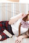 Japanese schoolgirl sucking hard cock and creampied