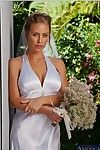 Great bride in stockings gets rid of her dress and underware