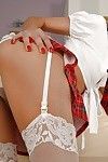 Nasty schoolgirl Crystal R striking luscious poses in petticoat and nylons
