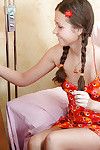 Naughty amateur in pigtails Liza B stuffs shit in her fixed wet crack & pierce gate