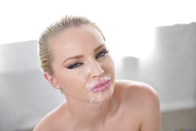 Kinky blonde leading actress Staci Carr getting her pretty face jizzed on
