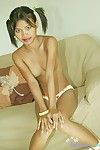 Asian amateur tussinee in pigtails and cotton panties gets unadorned