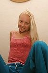 Hot blonde small titted teenie stripping