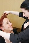 Old and young lesbian couple go cast work away at