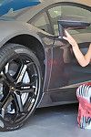 Lilly flashing by a car