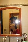 Hot teen girlfriend dresses up for halloween and gets nude for self pics