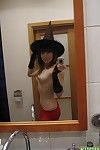 Hot teen girlfriend dresses up for halloween and gets nude for self pics