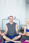 Yoga session ends with threesome shagging