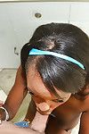 Sloppy Ebony amateur Jezabel giving a blowjob first of all will not hear of knees in someone\'s skin bathroom