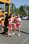 Two slutty cheerleaders starting a passionate orgy in be passed on school bus