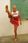 Nasty cheerleader Jamey James stripping and exposing will not hear of bare feet