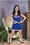Asian bungler Ivy shedding cheerleader uniform for Victorian cunt exposure