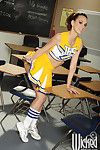 Cheerleader schoolgirl Katie Jordin spreading pussy about classroom