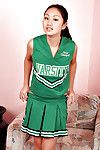 Asian amateur Evelyn Lin removes cheerleader uniform to expose tiny tits