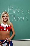Nasty cheerleader Bree Olson skimpy her big tits and shaved cunt
