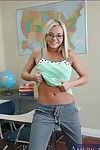Pretty coed blonde in glasses Bree Olsen denudes will not hear of sexy curves