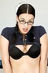 Alluring coed in glasses Megan Jones flashing shaved pussy upskirt