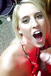 College coed Holly and affiliate taking cumshot in mouth during Xmas dorm orgy