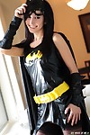 Batgirl cosplay catie minx flips the finger and flashes vagina