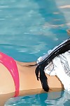 Clammy dark hair youthful hanna shows her fellatio and anal skills at pool